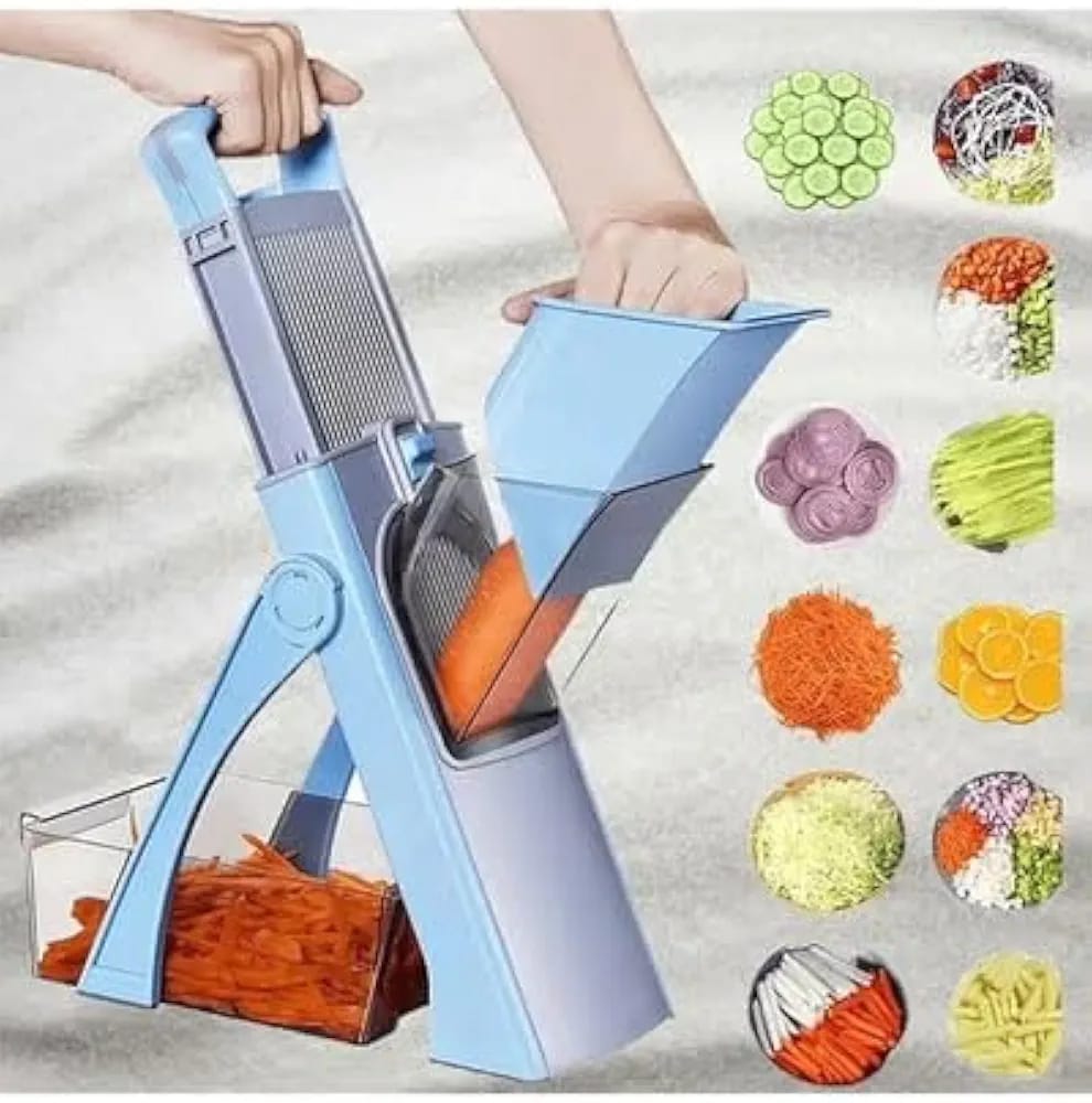 12-in-1 Multi-Function Vegetable Cutter & Mandoline Slicer with Container – Adjustable Grater, Julienne & Dicer